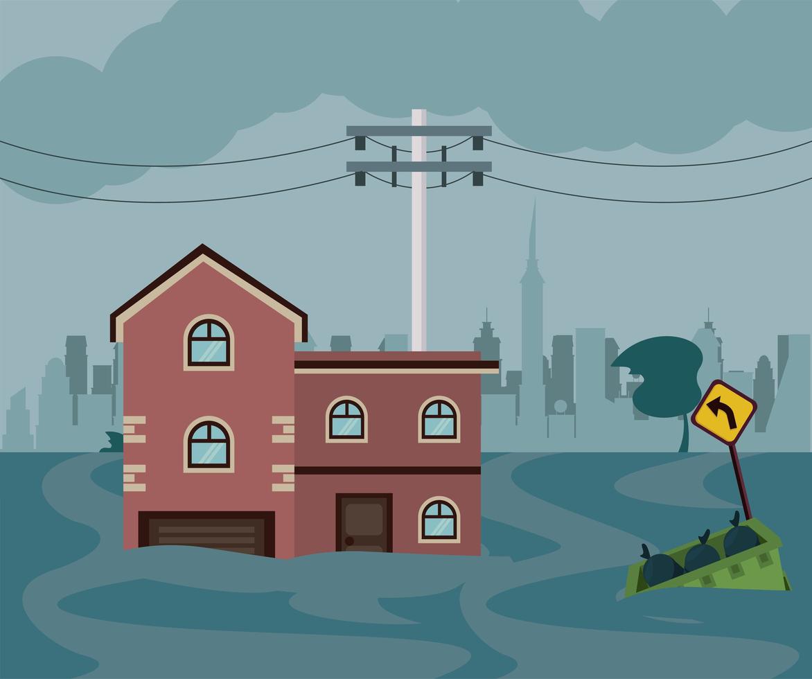 building flood scene vector