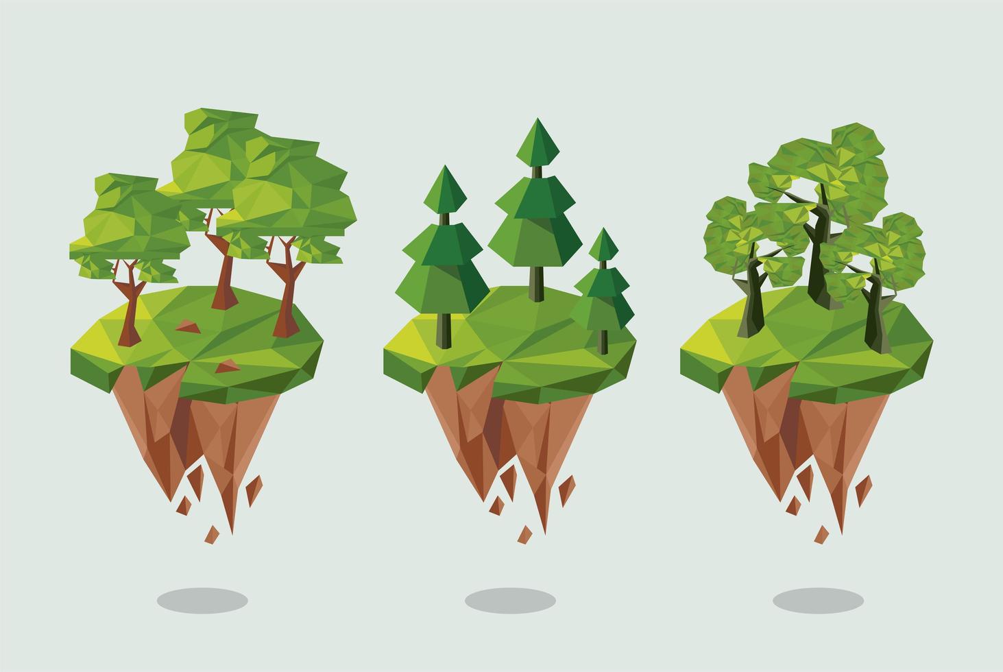 three forest lowpoly vector