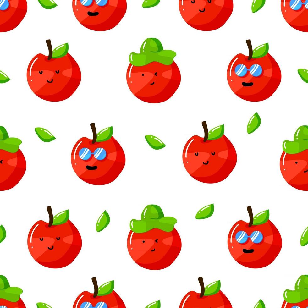 cute summer apple cartoon character with flat hand drawn style seamless pattern vector
