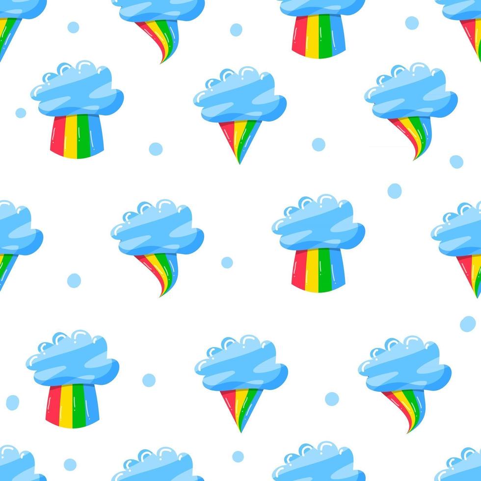 lindas nubes con varios estilos de arco iris en estilo plano dibujado a mano de patrones sin fisuras vector