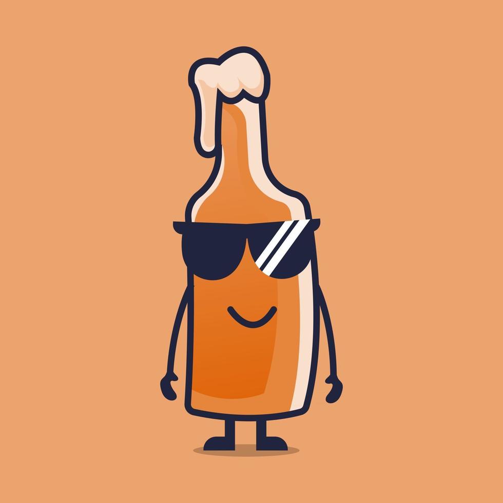 Lindo personaje de dibujos animados de cerveza usa anteojos y expresión fresca estilo plano ilustración vectorial vector
