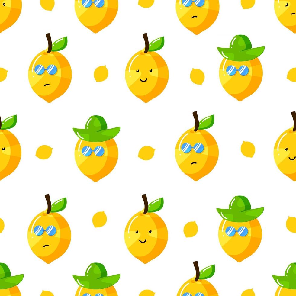 cute summer lemon cartoon character with flat hand drawn style seamless pattern vector