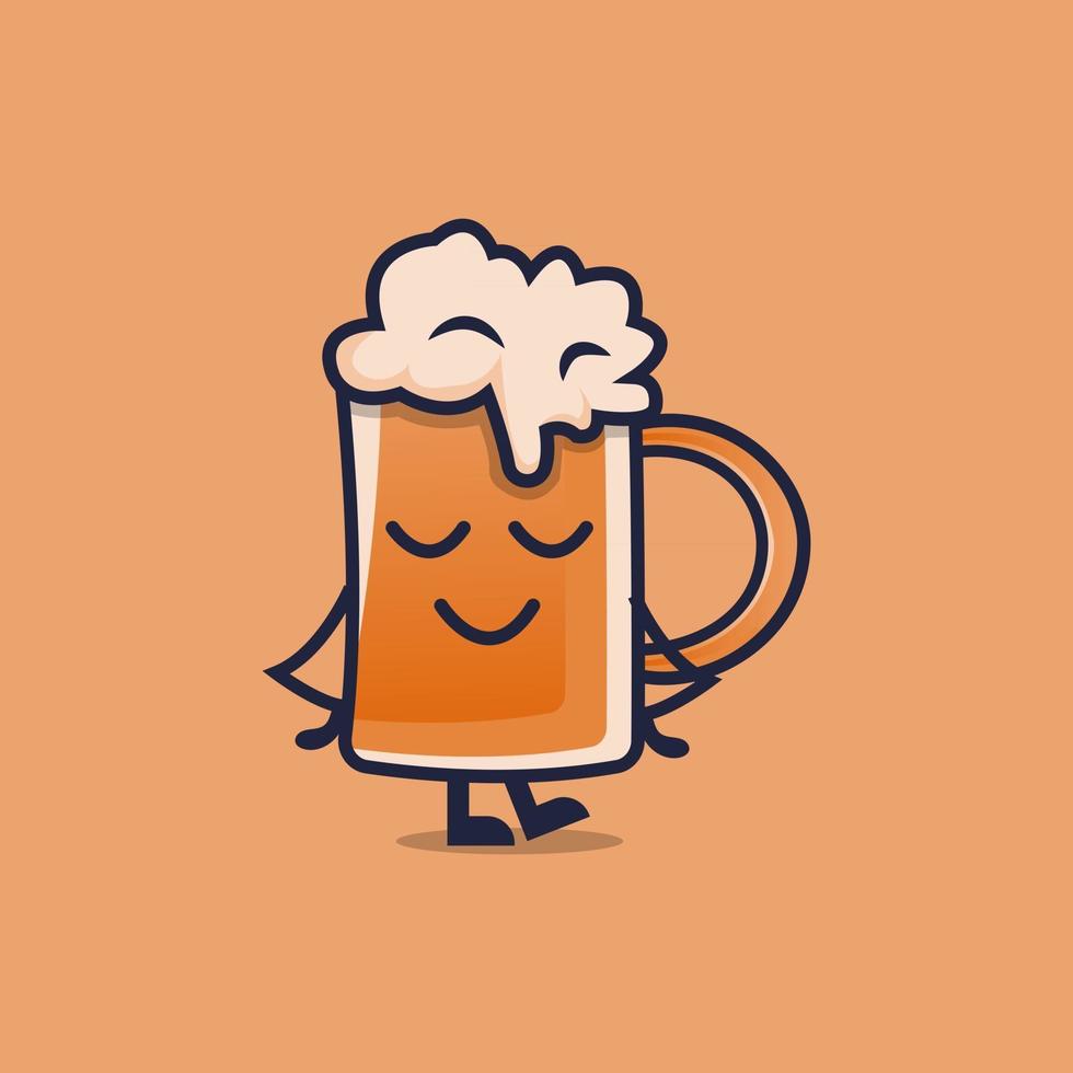 Lindo personaje de dibujos animados de cerveza con ilustración de vector de estilo plano de expresión de relax