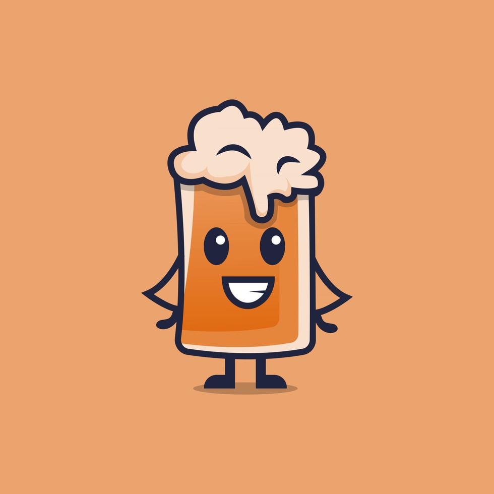 Cute beer cartoon character smiling flat style vector illustration