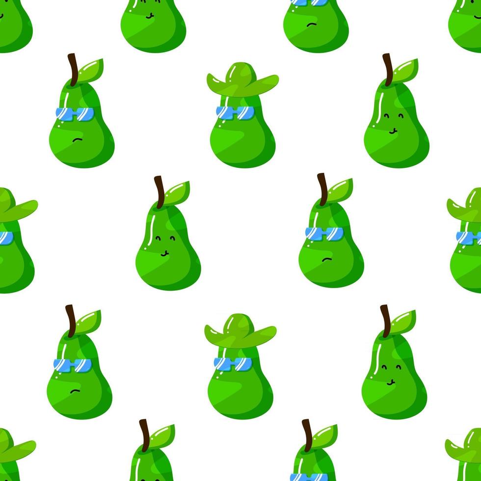 cute summer avocado cartoon character with flat hand drawn style seamless pattern vector