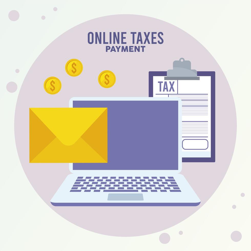 online taxes payment with laptop and documents vector