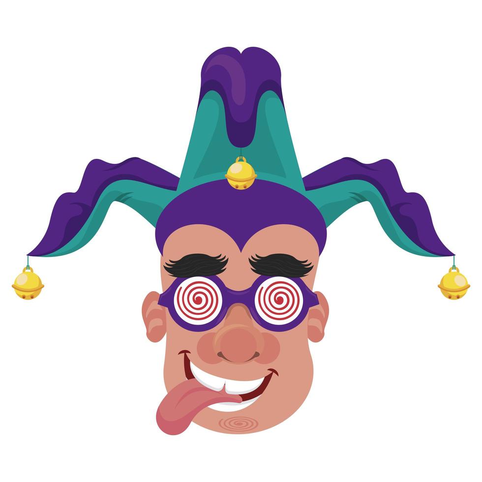 man wearing joker hat and goggles fools day accessories vector