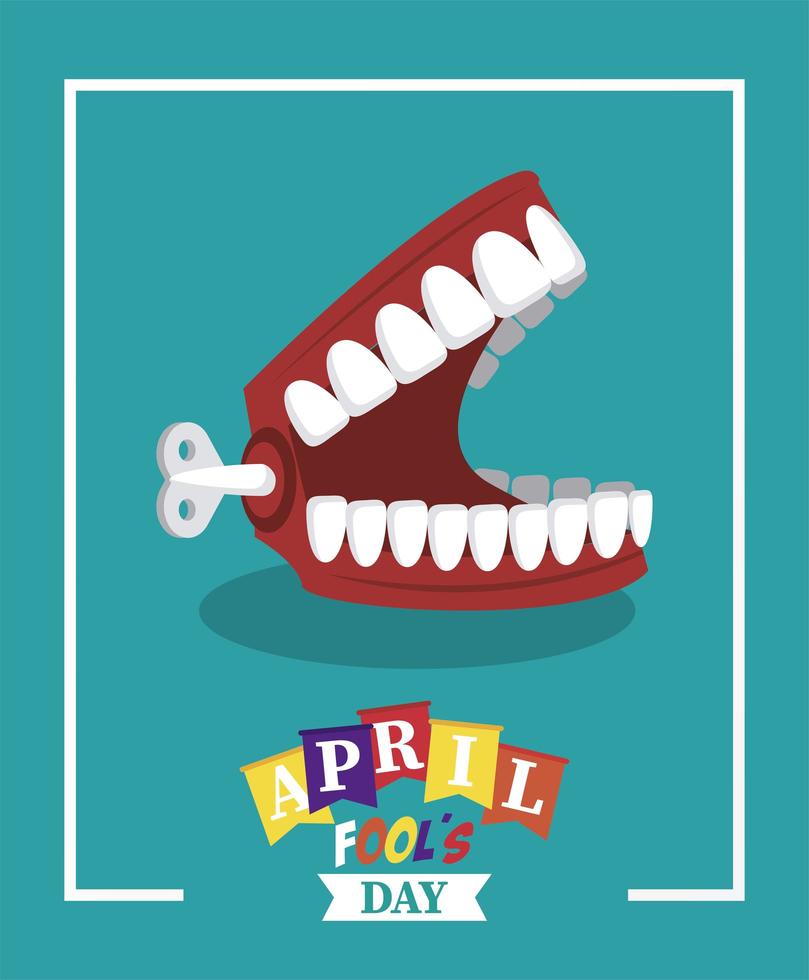 april fools day lettering with joke denture vector