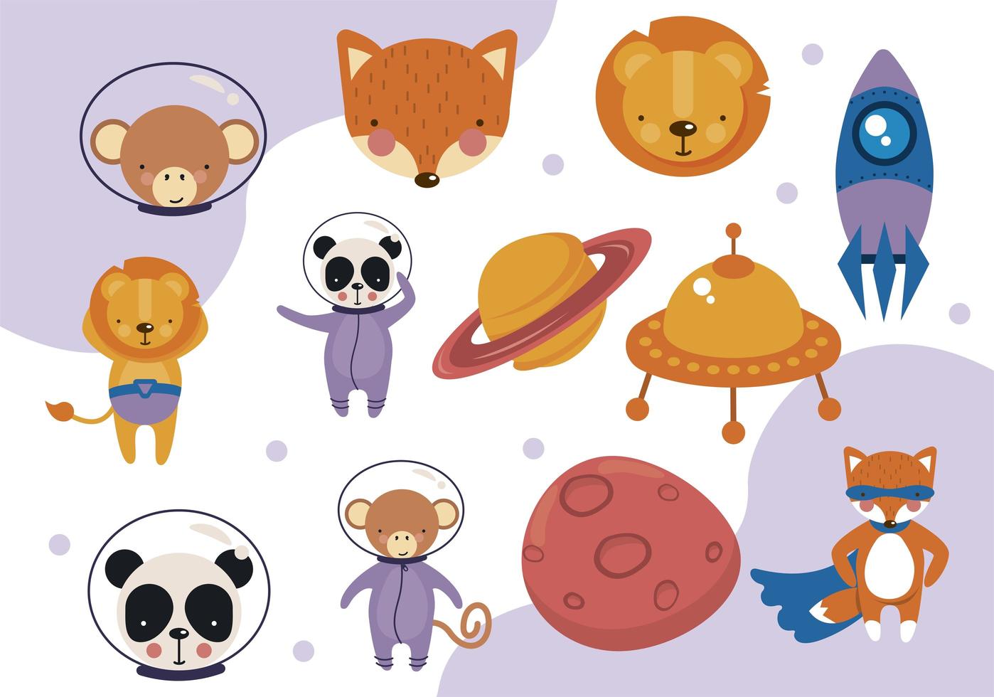space animals icons vector