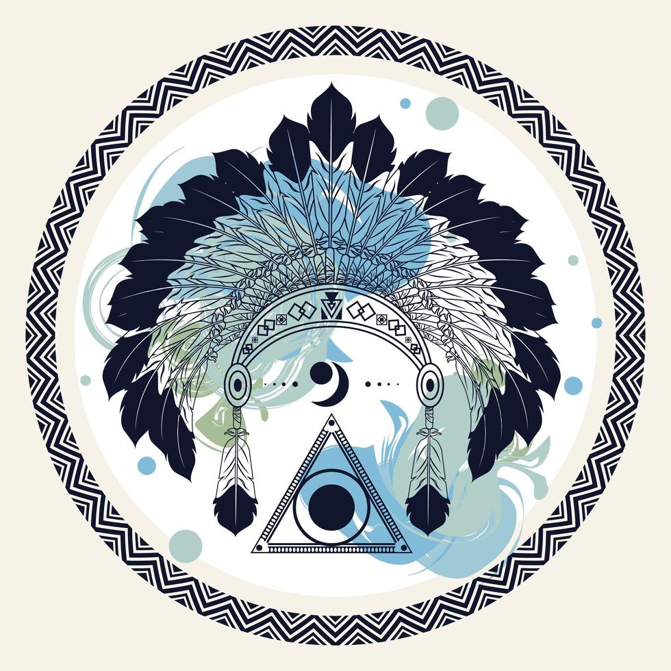 Plumas corona nativa estilo tribal en marco circular vector