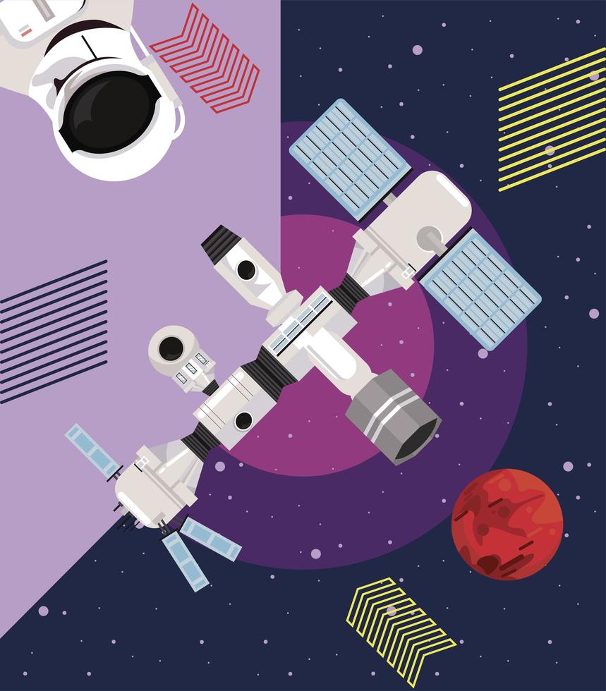 astronaut and satellites vector