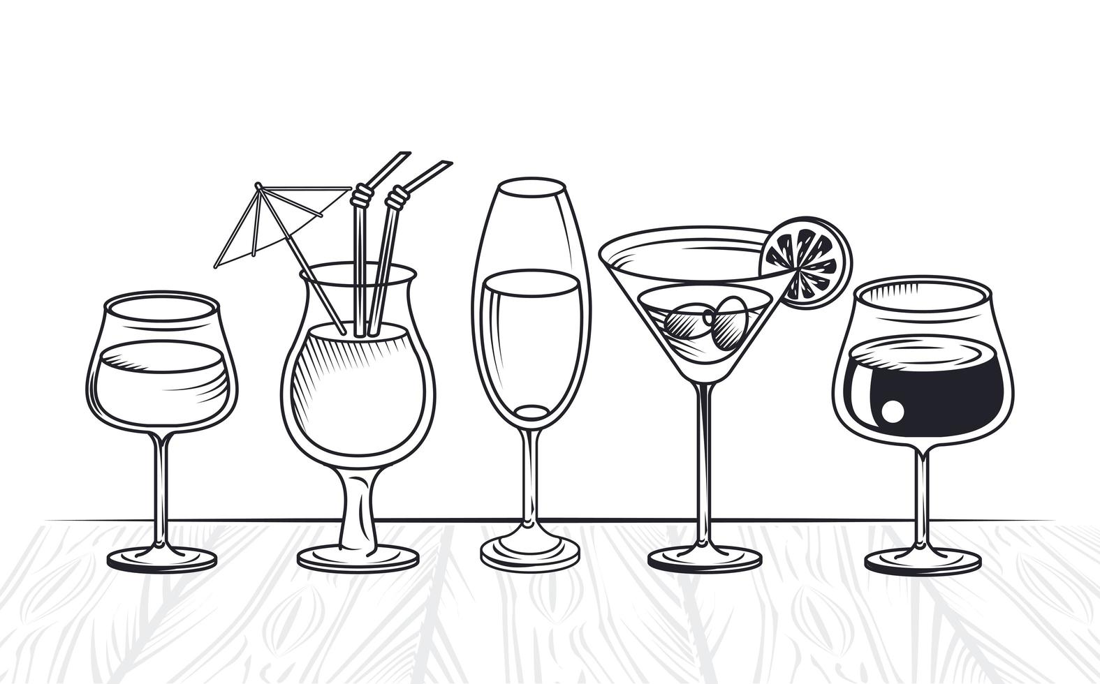 drinks cocktails cups vector