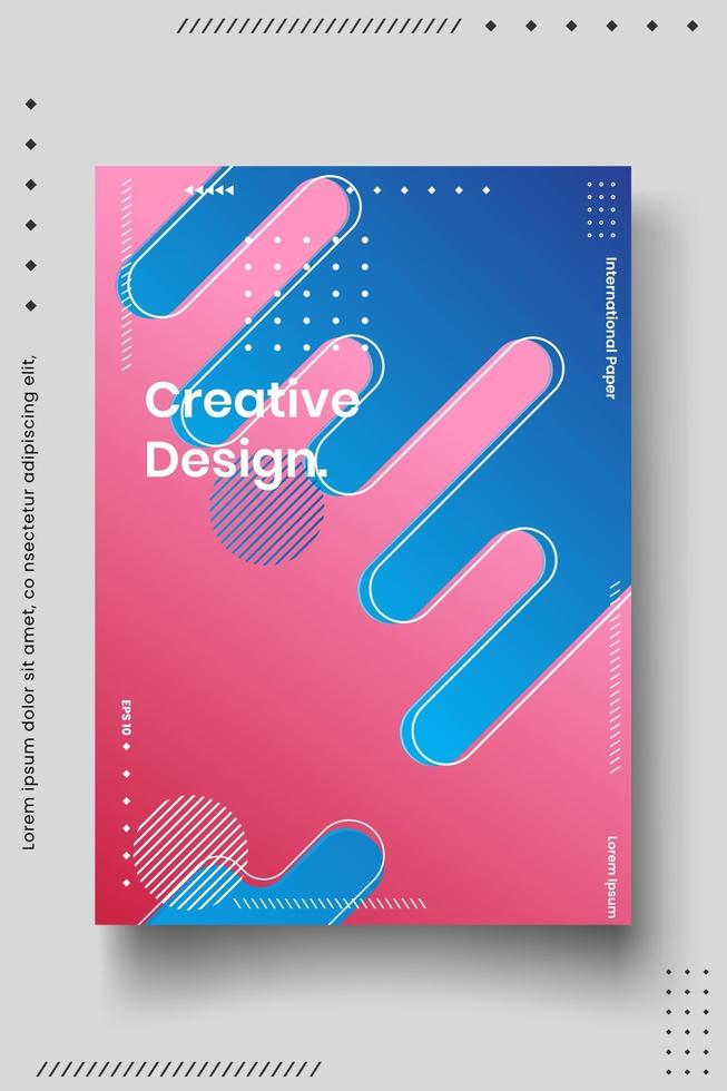 Plantilla de diseño de portada con líneas abstractas estilo moderno degradado de color diferente en el fondo vector