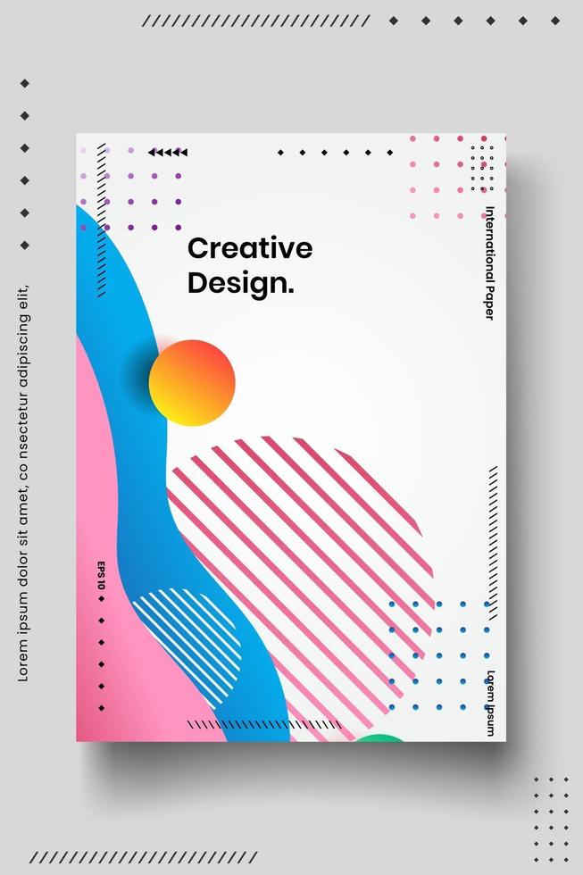 Plantilla de diseño de portada con líneas abstractas estilo moderno degradado de color diferente en el fondo vector