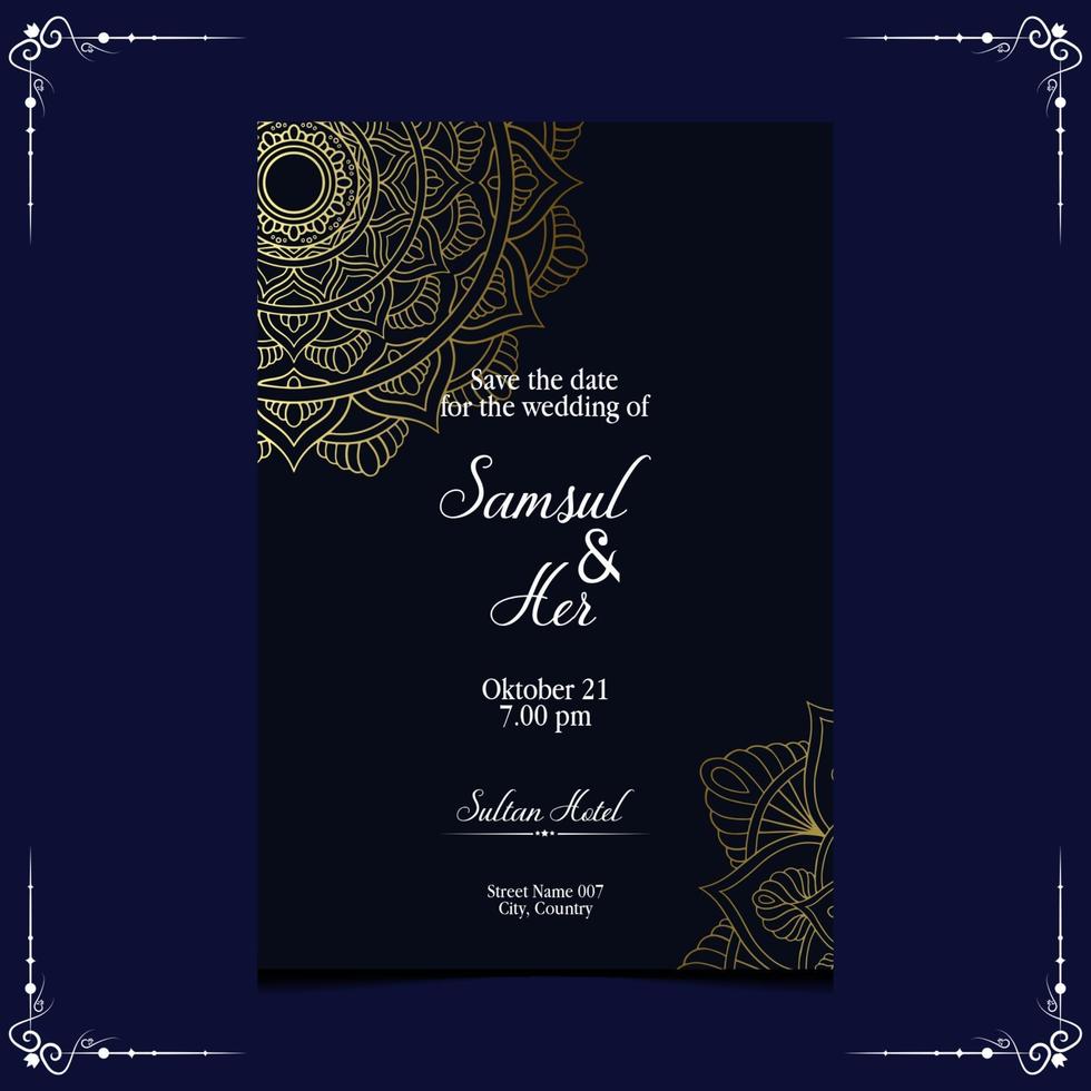 vector de mandala con plantilla de invitación de boda