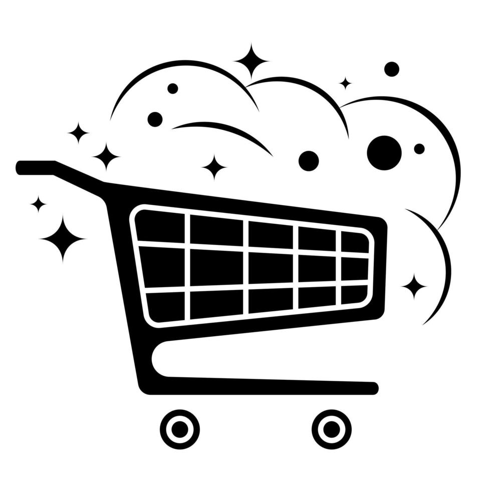 Disinfection of shopping trolley handles Sanitizing basket of food vector