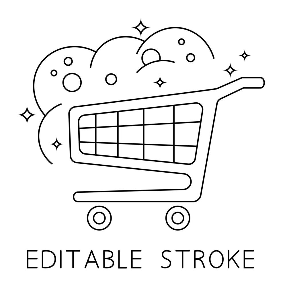 Disinfection of shopping trolley handles Sanitizing basket of food vector