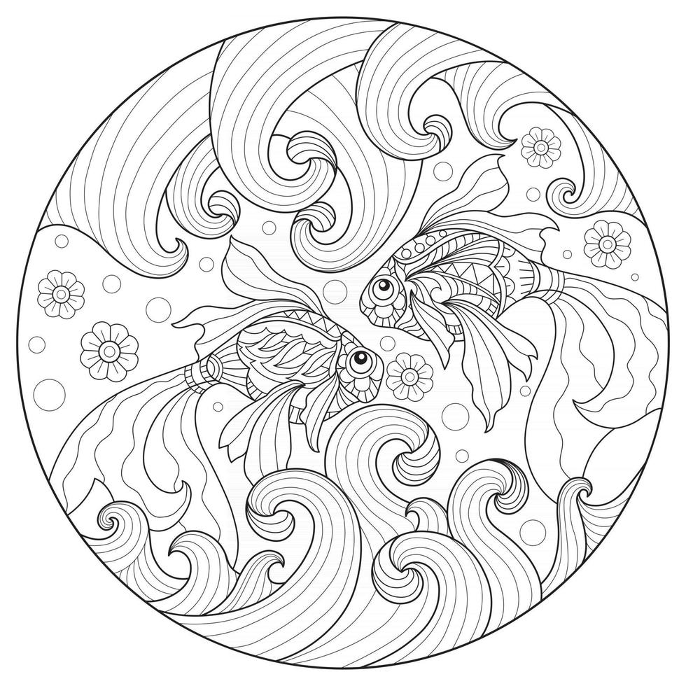 Goldfish hand drawn for adult coloring book vector