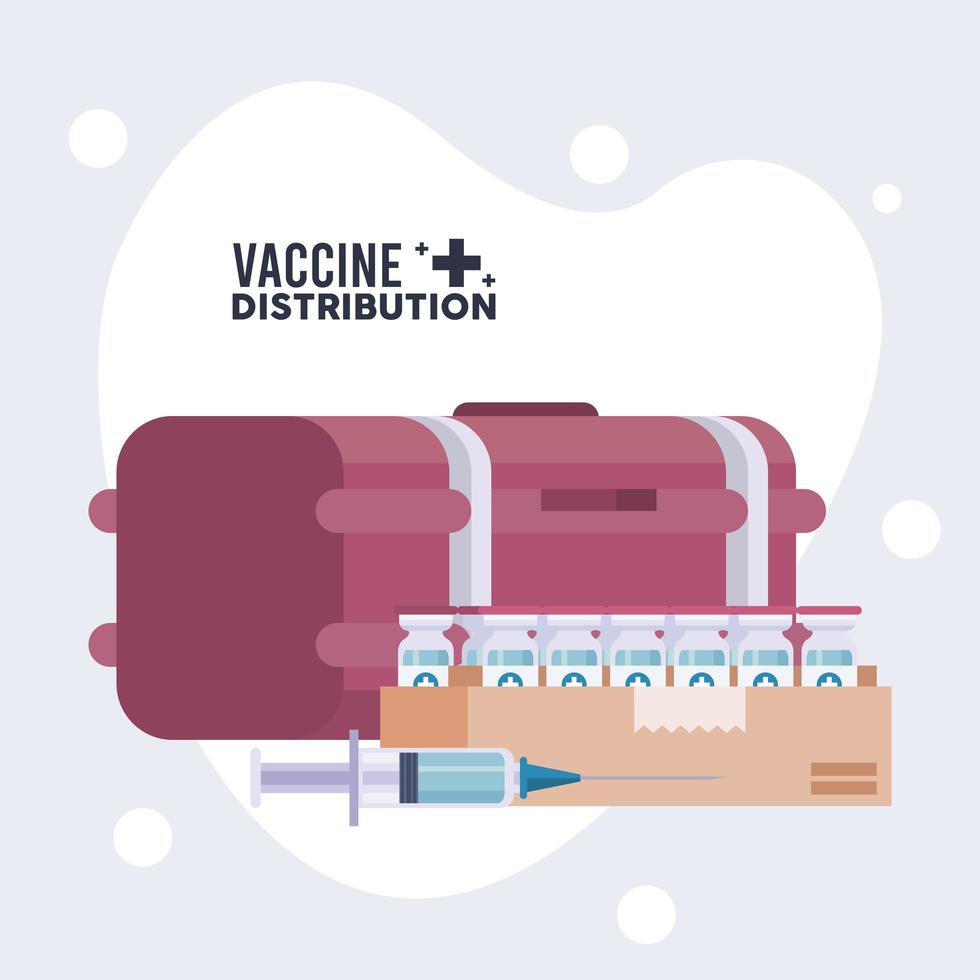vaccine distribution logistics theme with deep freezer and vials in box vector