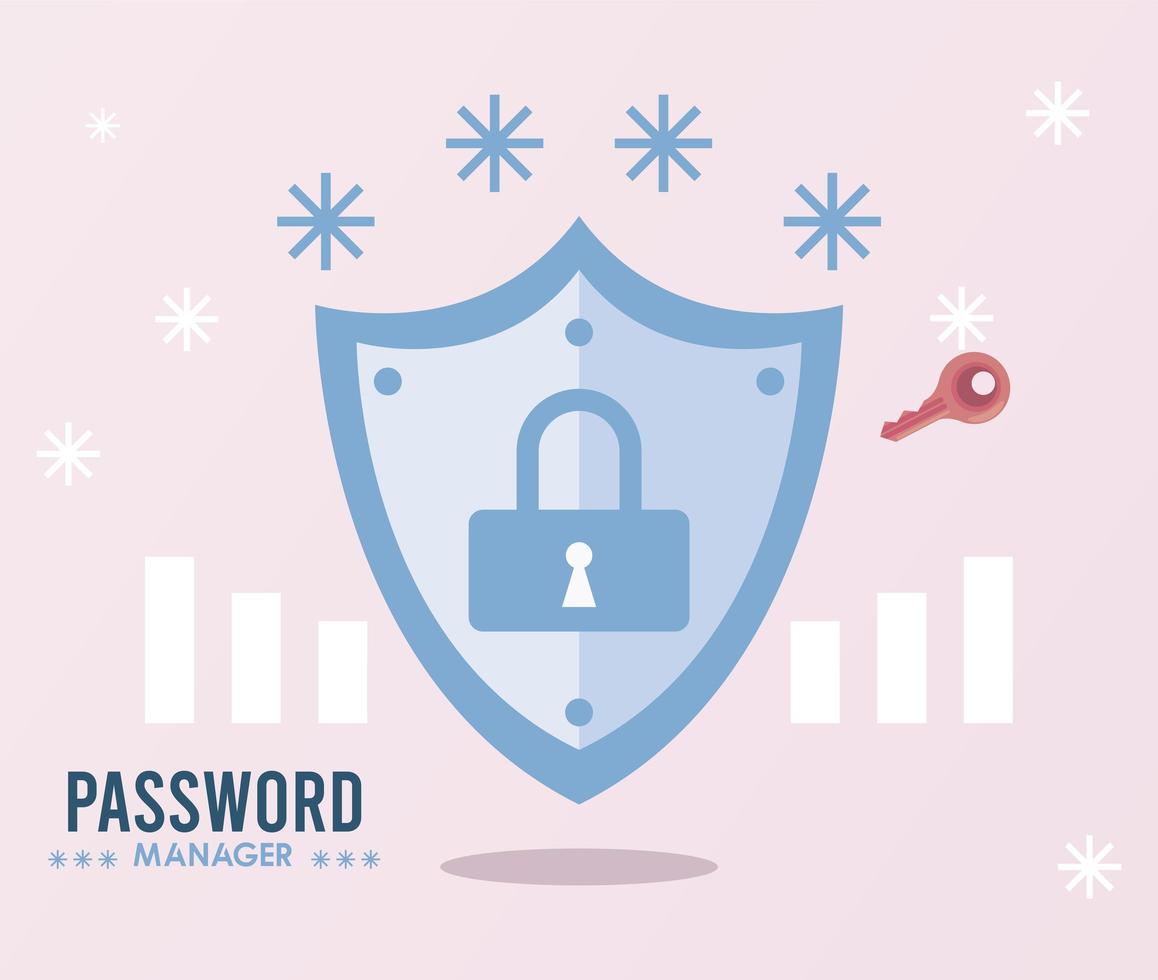 password manager theme with padlock in shield and cypher vector