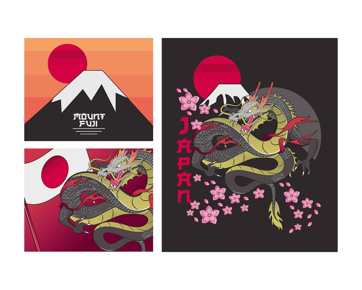 conjunto de decoración japonesa vector