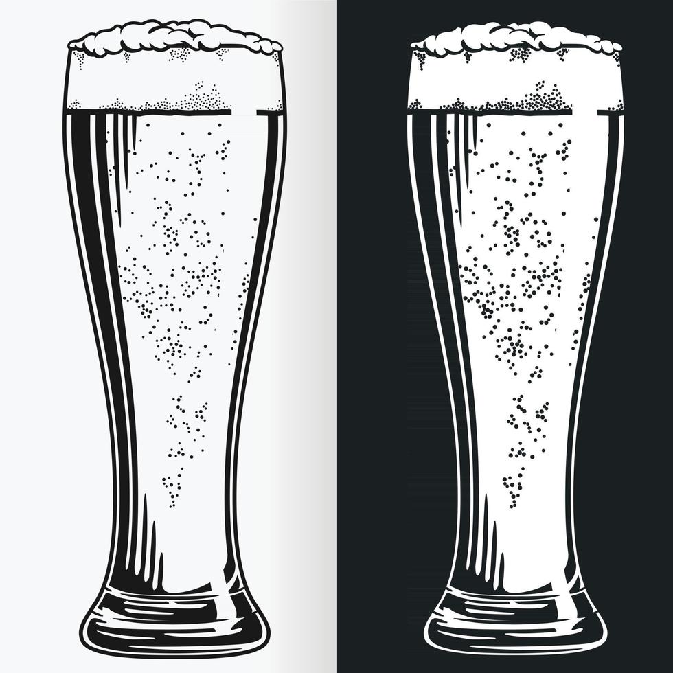 silueta, alto, pilsner, cerveza, vidrio, plantilla, ilustración, dibujo vector