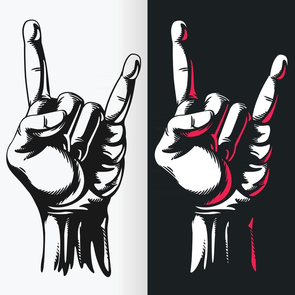 silueta rock n roll gesto de la mano signo plantilla dibujo vectorial vector