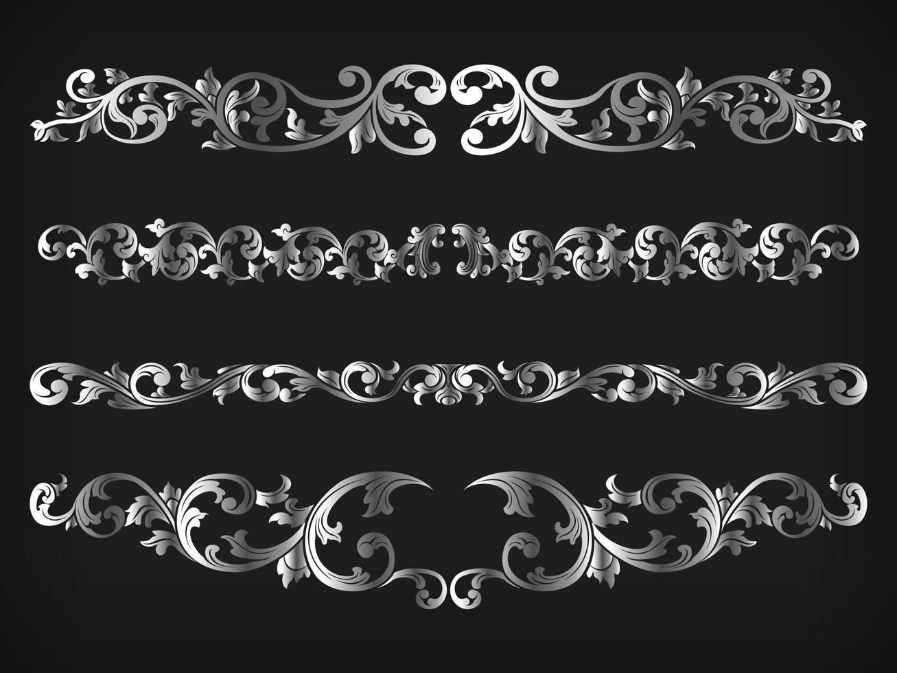 Divider Silver Frame Victorian Ornamental Line Floral Isolated Vector