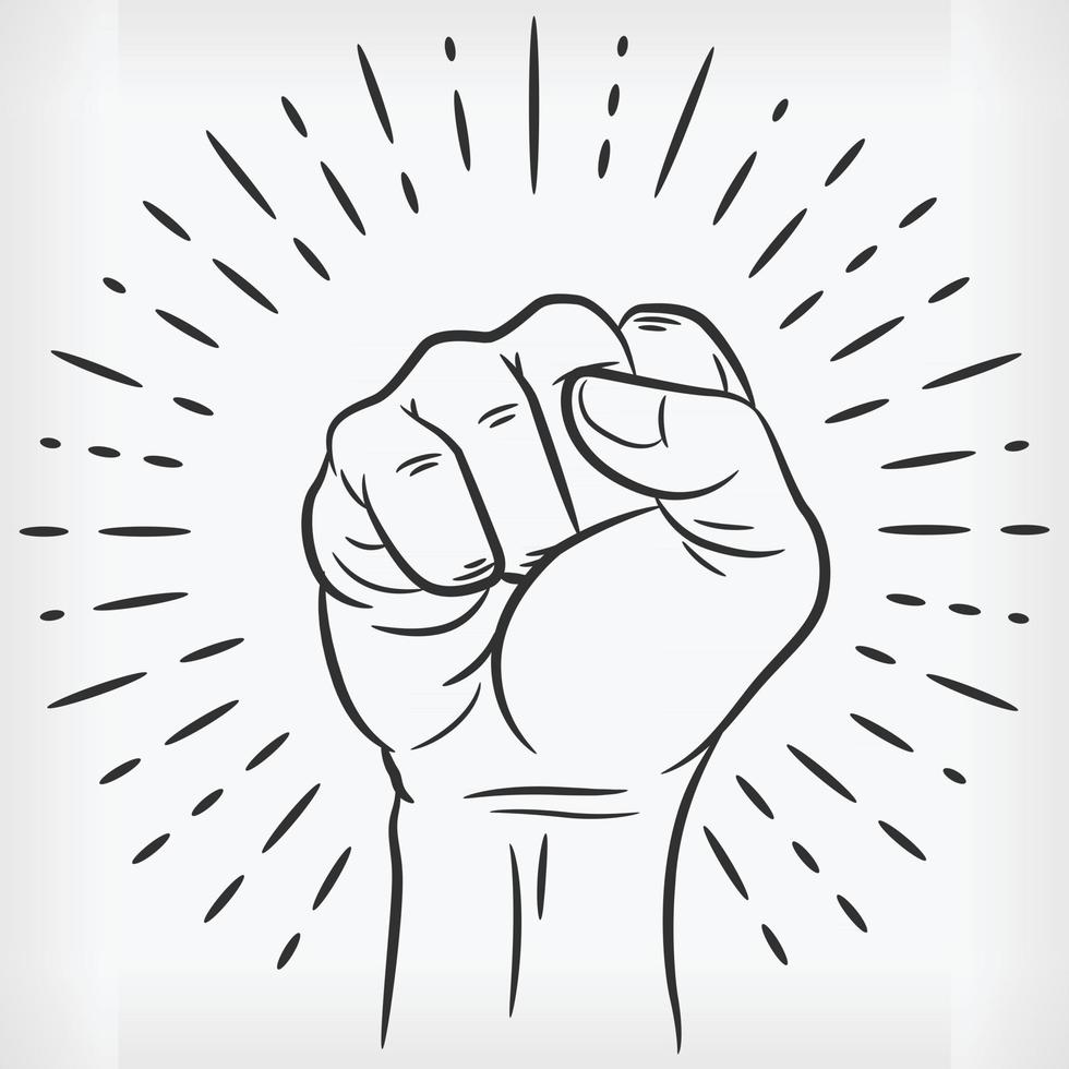 Sketch Raised Power Fist Clenched Doodle Hand Drawn Illustration vector