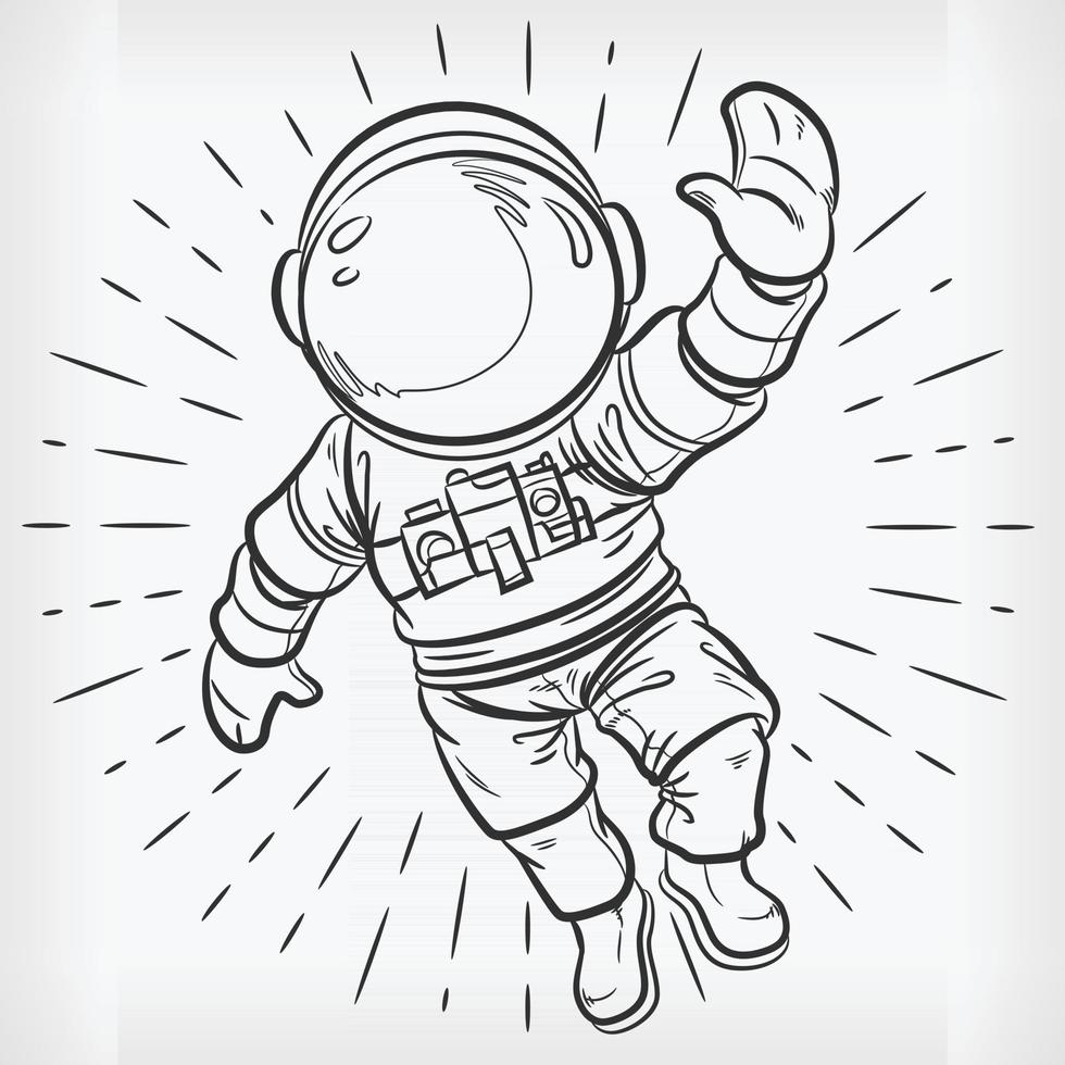 Doodle Floating Astronaut Simple Sketch Drawing Vector Illustration