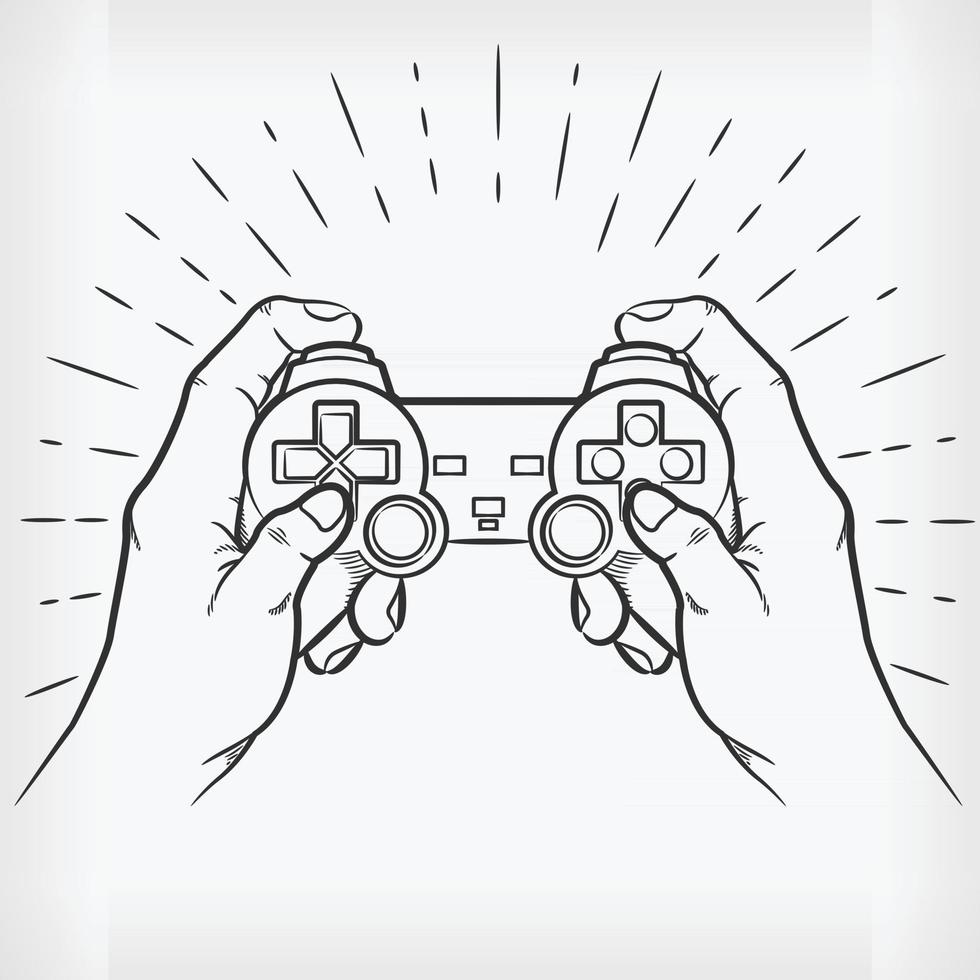 Doodle Hand Playing Video Game Controller Sketch Illustration Drawing vector