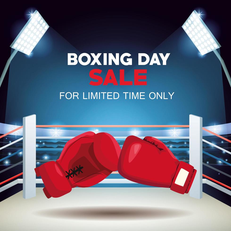 cartel de venta del día del boxeo con guantes vector