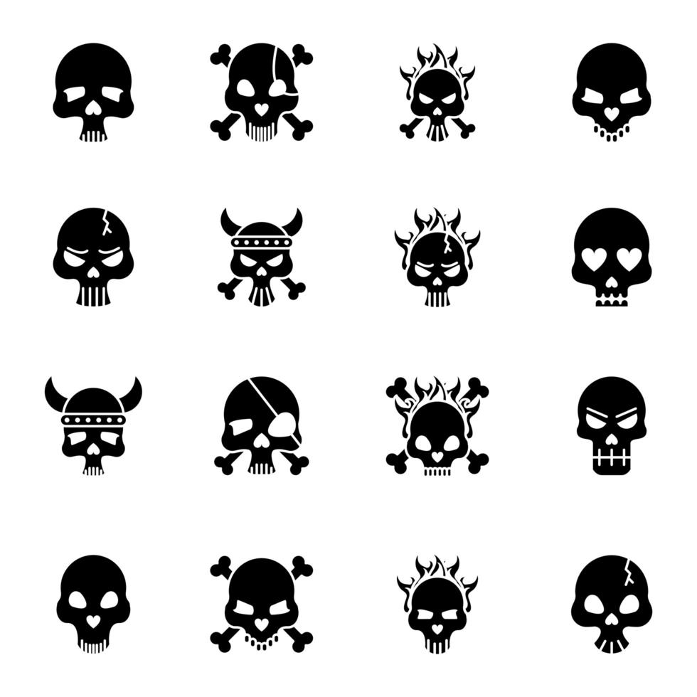 Universal Anotar Frenesí Dieciséis cabezas de calaveras de muerte establecer iconos 2503148 Vector  en Vecteezy