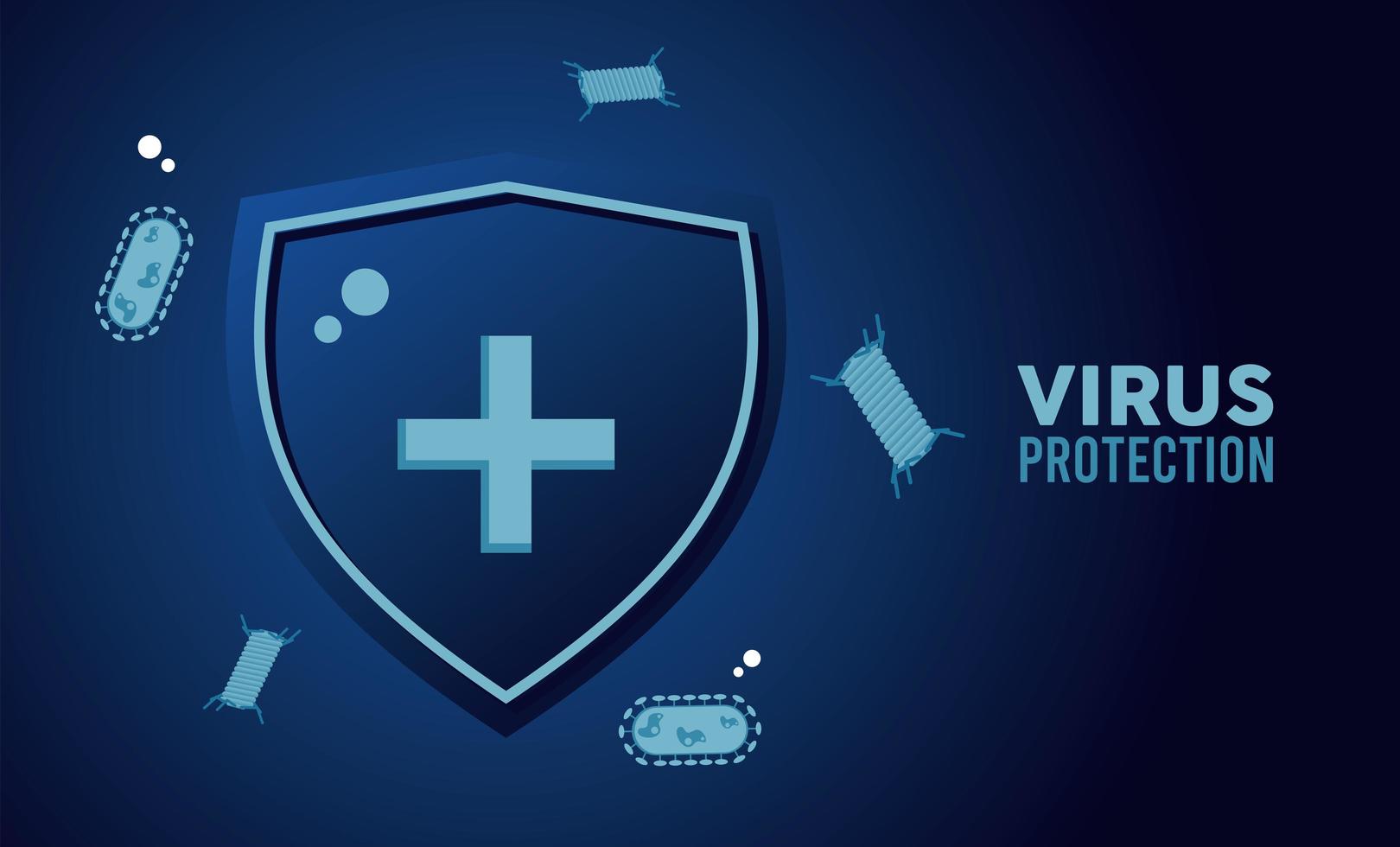 virus protection shield with bacteriums particles color blue vector