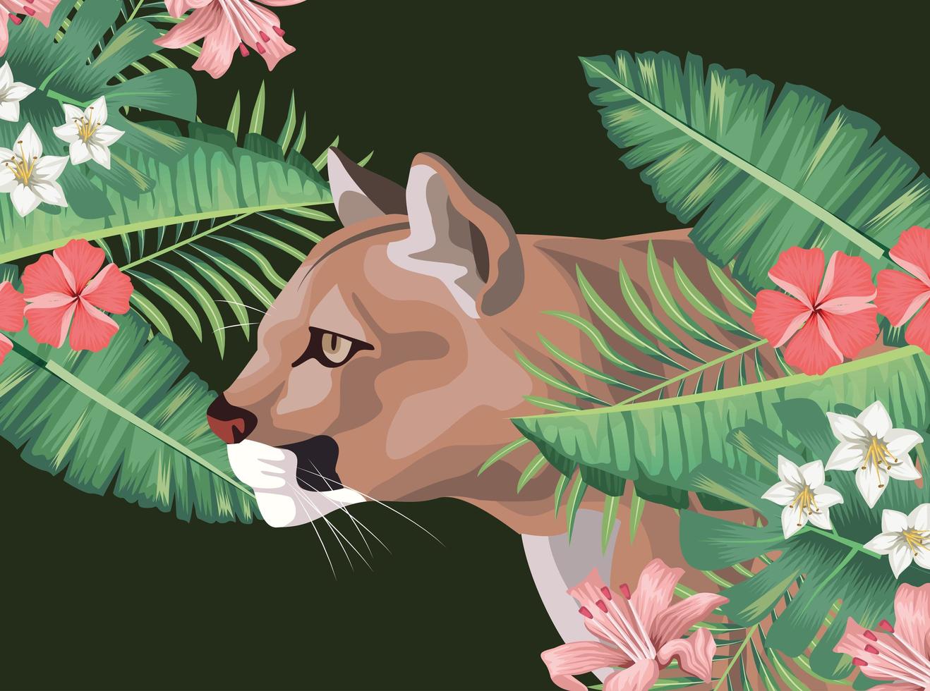 wild cougar with tropical foliage vector