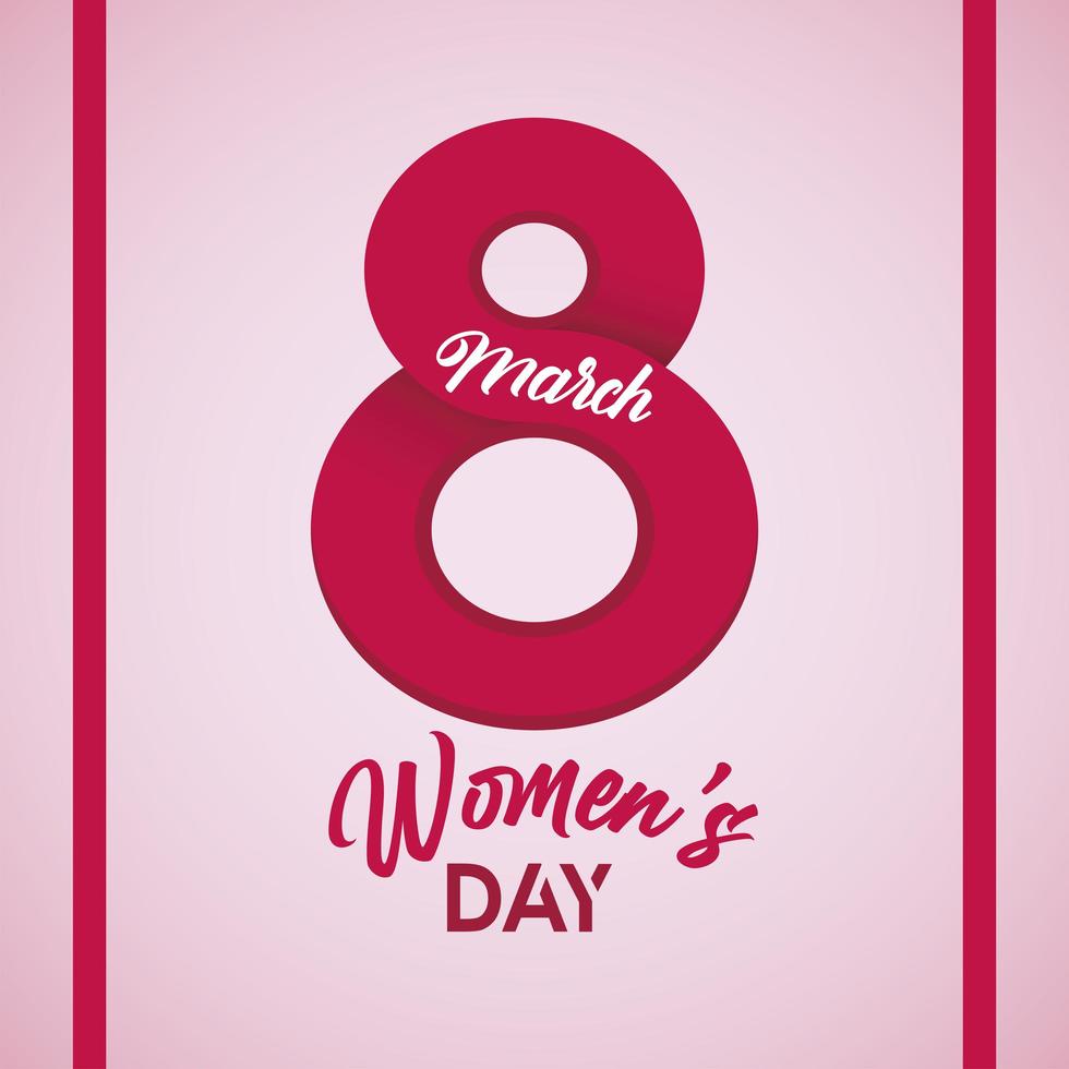 international womens day celebration poster with number eight and lettering vector