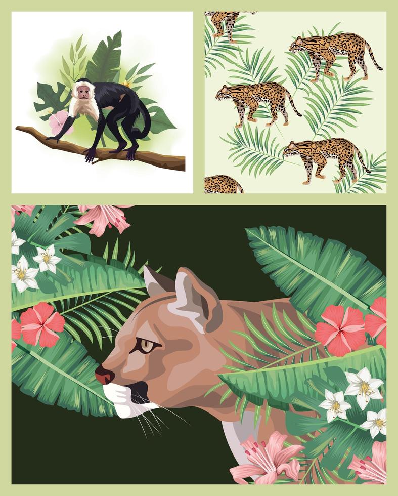 group of wild and exotic animals vector