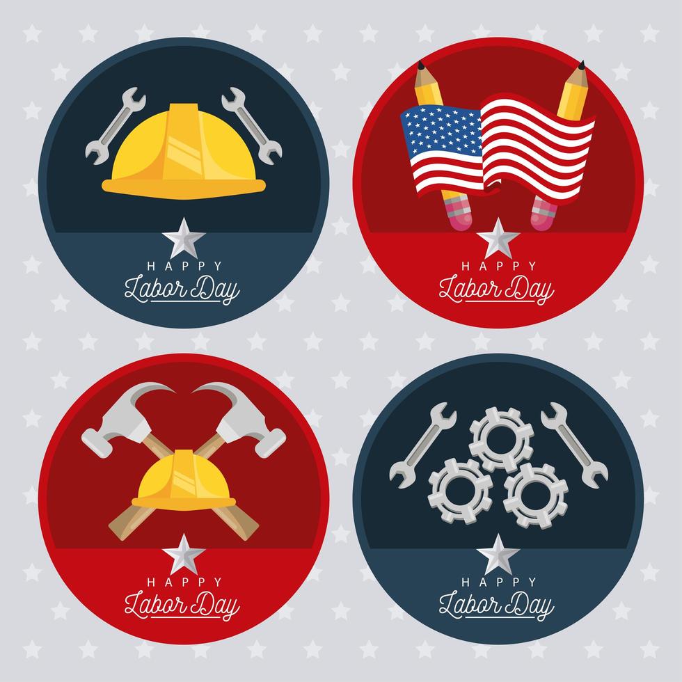 happy labor day celebration with set circular frames vector