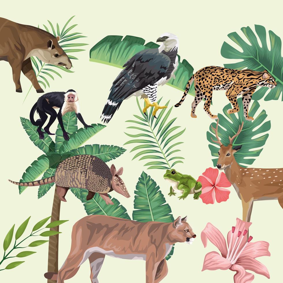 group of wild and exotic animals vector