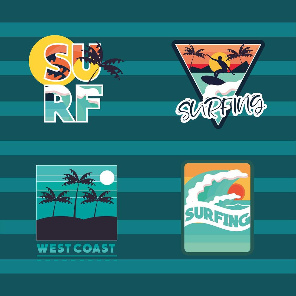 surfing icon set vector