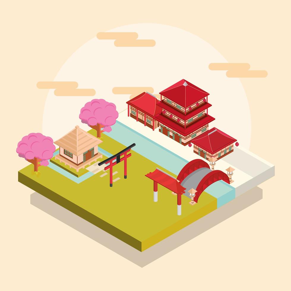 asian traditional buildings vector