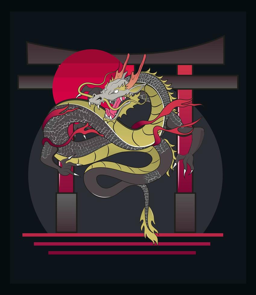 dragón de la puerta japonesa vector