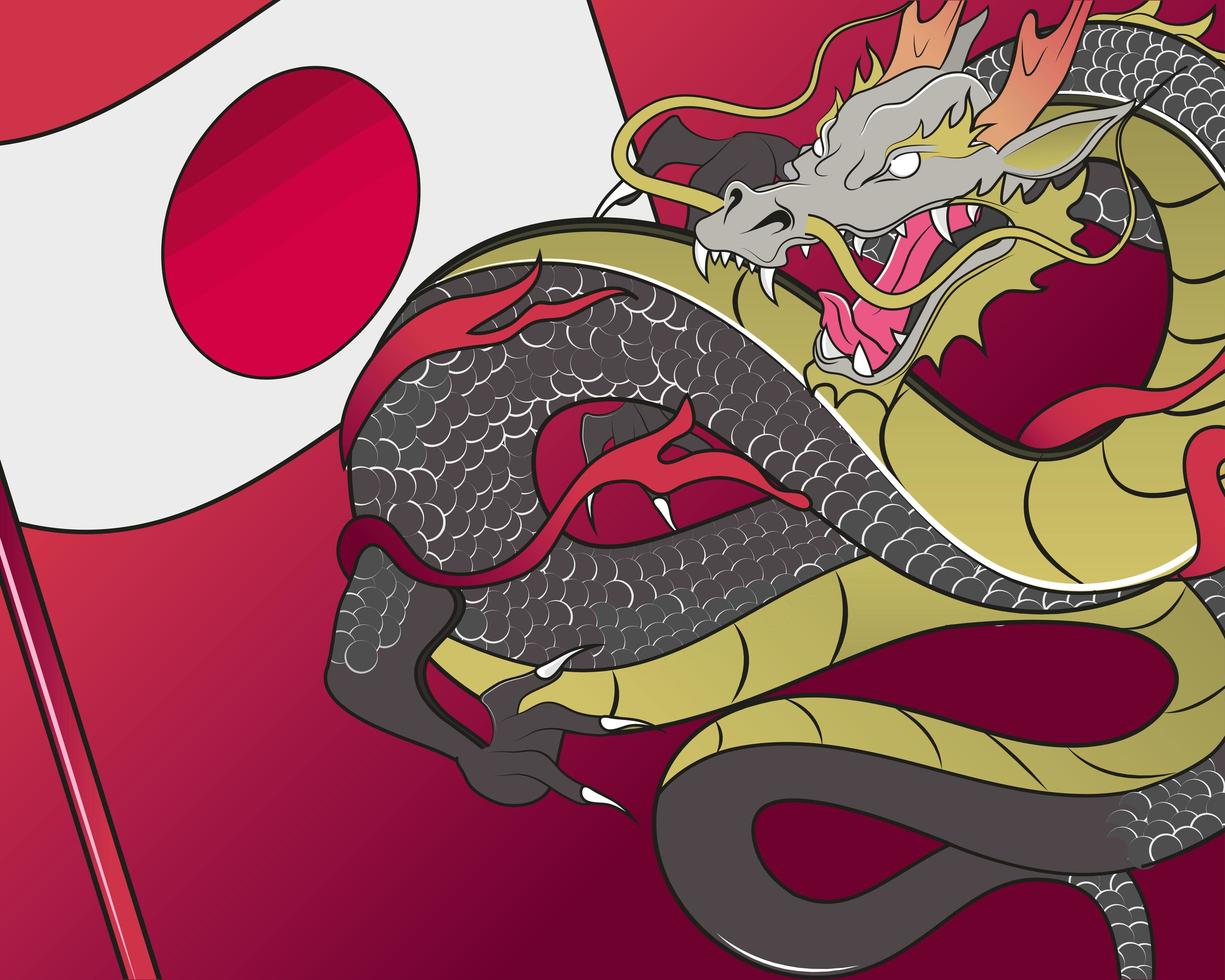 japanese flag and dragon vector