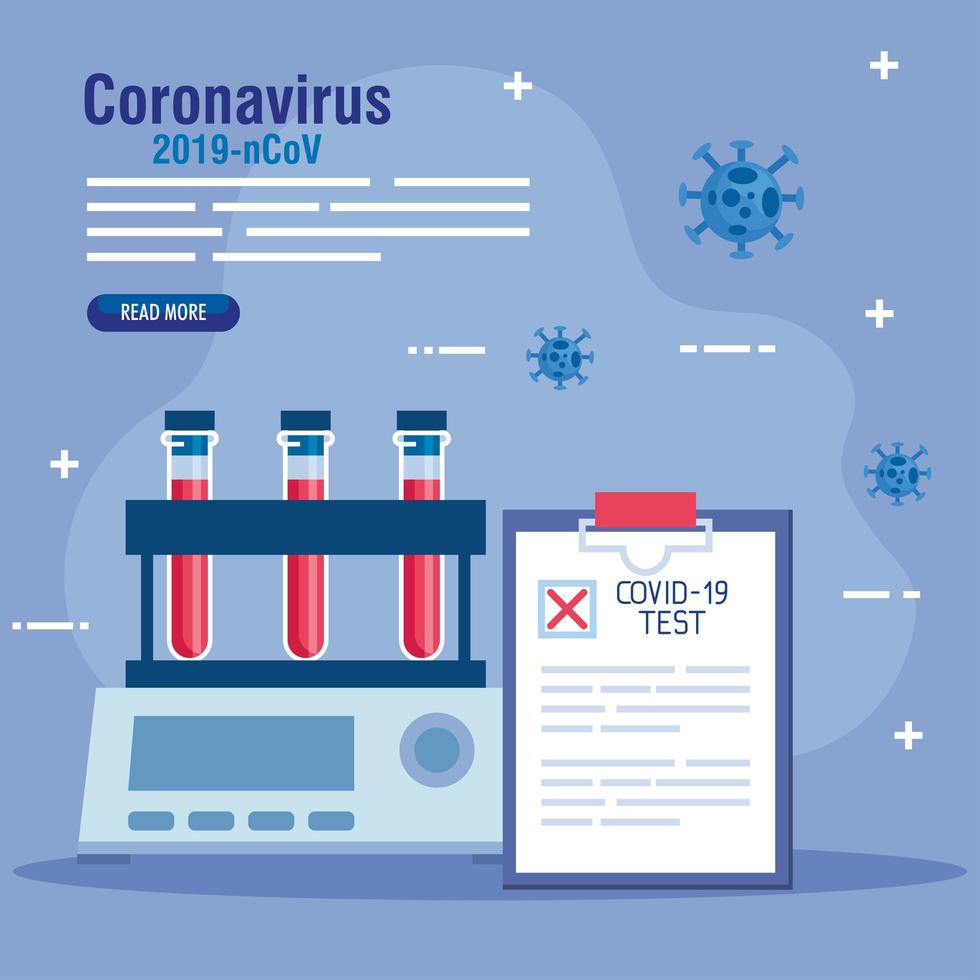 covid 19 virus test tubes and medical document vector design