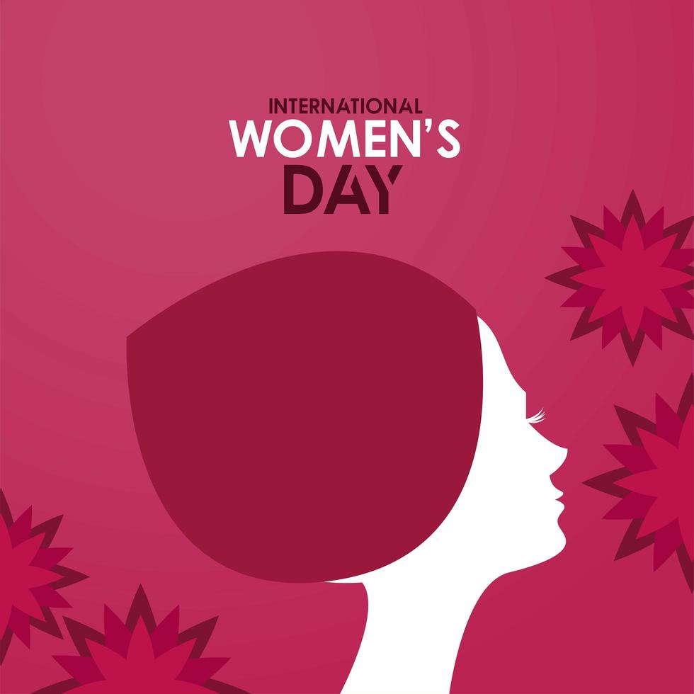 international womens day celebration poster with girl profile and lettering vector