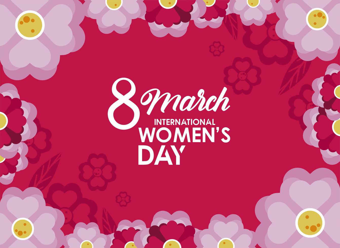 international womens day celebration poster with lilac flowers in pink background vector