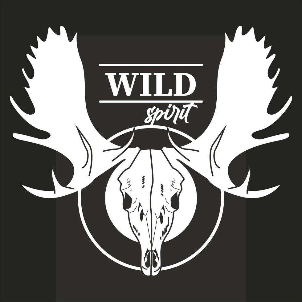 wild spirit lettering with moose head skull vector