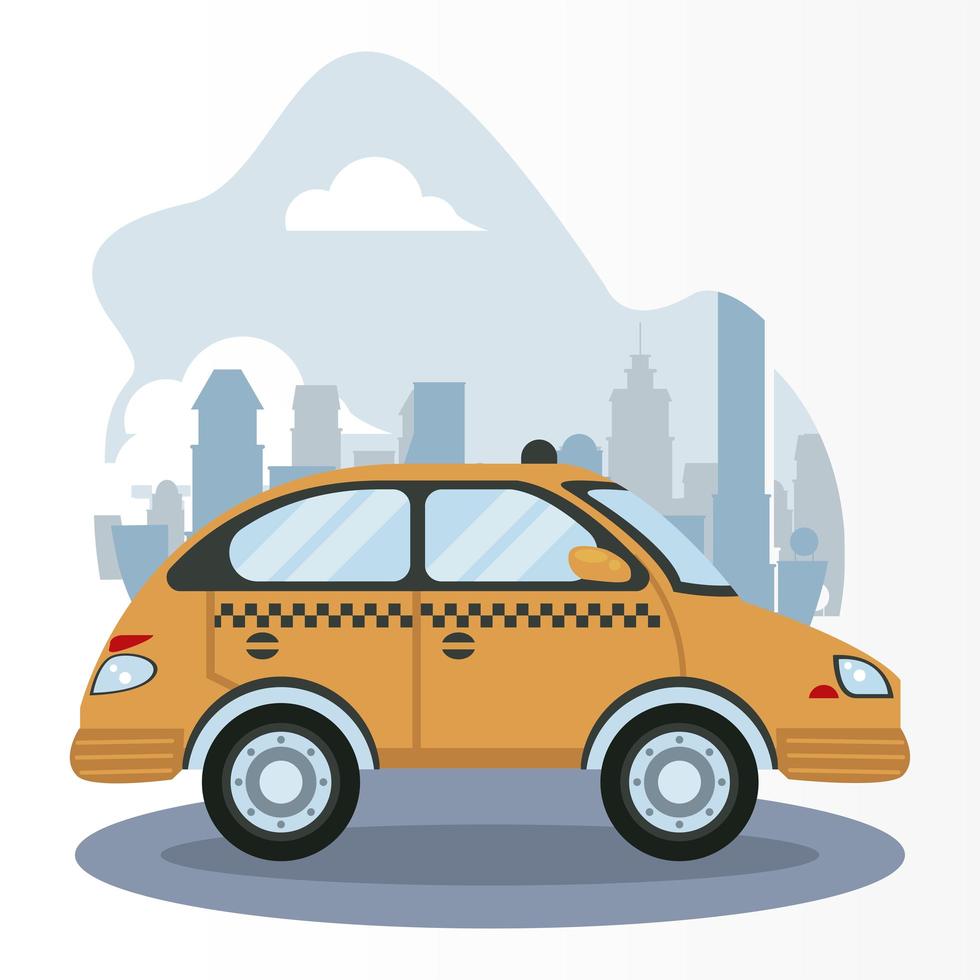 vehículo de taxi en el icono de la escena de la ciudad vector