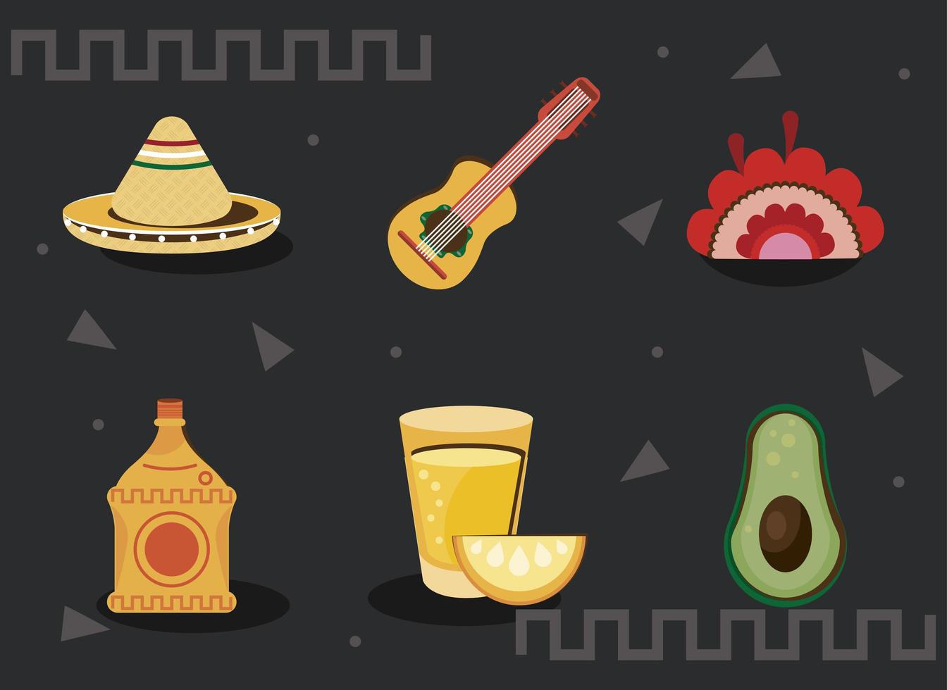 mexican bundle icons vector