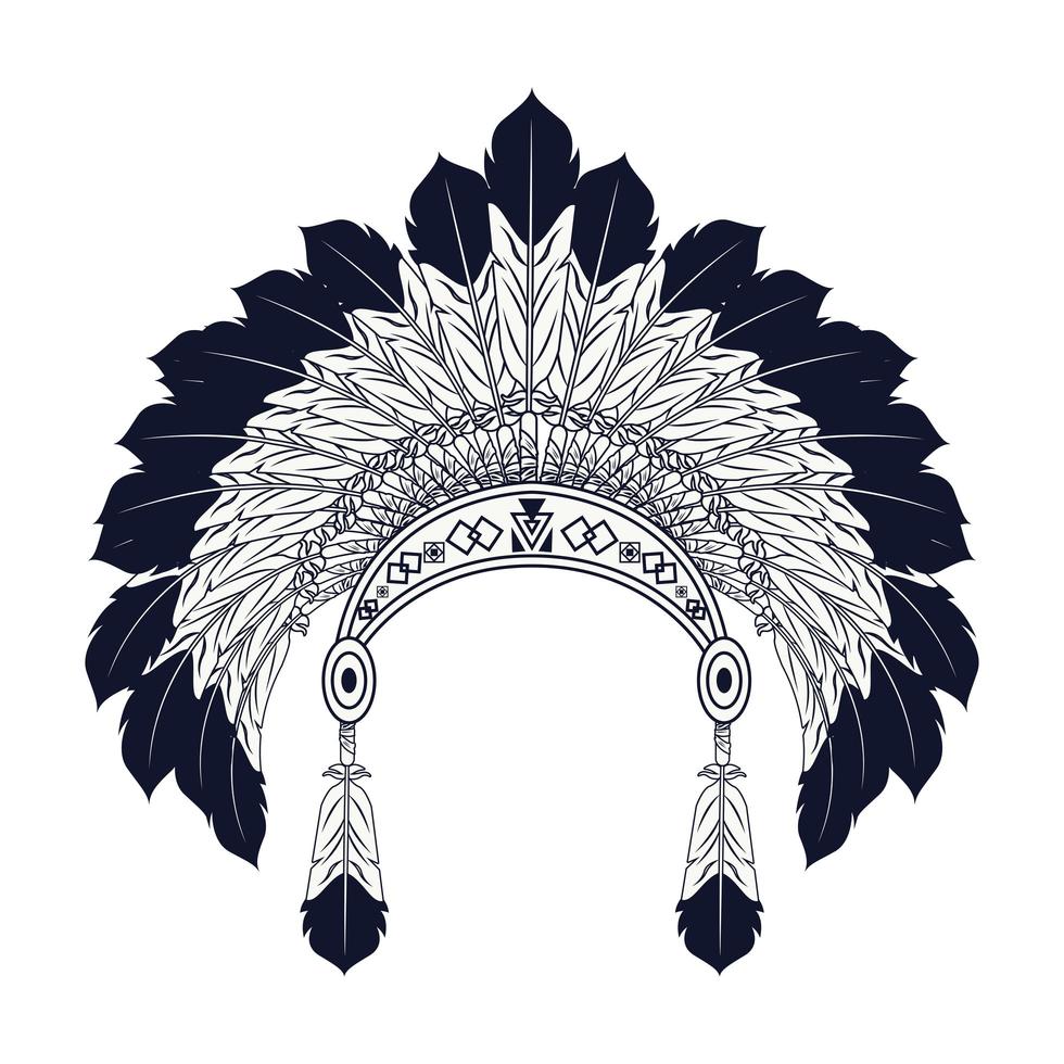 feathers native crown tribal style icon vector
